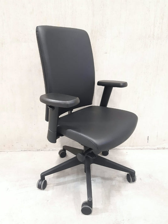 Refurbished Bureaustoel A340 in zwart leer (A2) - Re-Use24Bureaustoelen